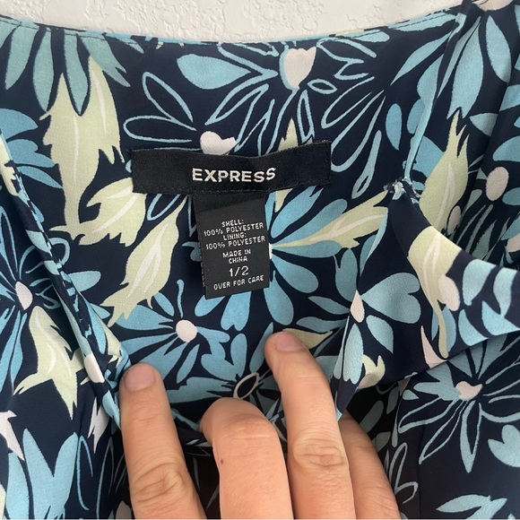 Express Floral Mini Dress Blue Black Spaghetti Strap Y2K Women Size 2 - Picture 3 of 11